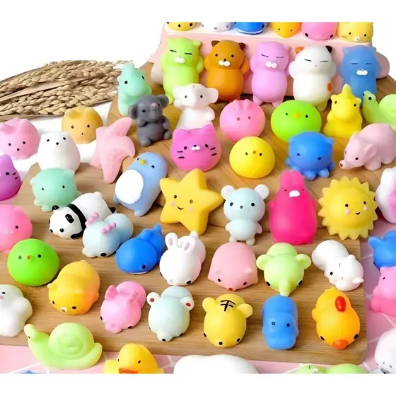 Kit c/ 10/20/30/50 Peças Bichinhos Mochi Macio De Apertar Alivio Estresse Fidget