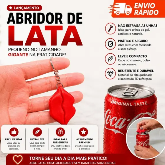 Chaveiro Abridor de Latas Protetor de Unhas | Abridor de Latinha Portátil Feminino