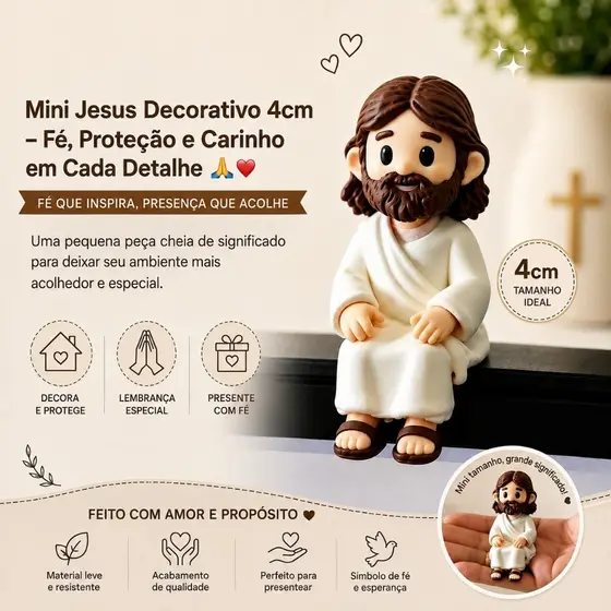 Mini Jesus Sentado Decorativo 3D para Monitor, Mesa e Escritório – Decoração Católica Religiosa
