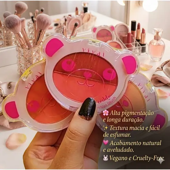 Blush Duo #Teddy d@ Vivai! O Blush Teddy Vivai é o lançamento. Kawaii makeup Estojo de blush compacto