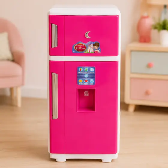 Geladeira Infantil Duplex Princesa Rosa Portas Funcionais | Brinquedo Educativo +3 Anos Cozinha