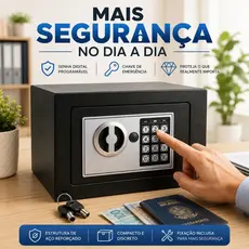 Cofre Digital Eletrônico Senha e Chave Segurança Luxo Preto | 2 Chaves Emergência | Joias e Dinheiro
