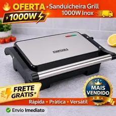 Sanduicheira Grill Elétrica 1000W Inox Antiaderente | 127V/220V | Prensa Panini Grelhados Rápidos