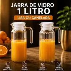 Jarra De Vidro 1 Litro Lisa Ou Canelada Com Tampa Para Água Suco Chá Mesa Posta Elegante