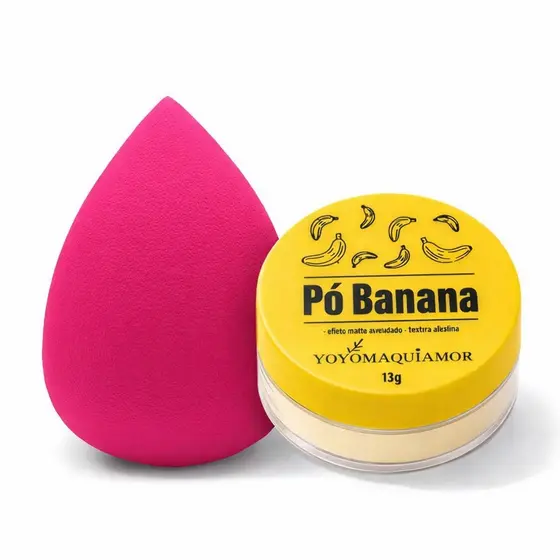 Kit de Maquiagem - Pó de Banana com Esponja Facial para Rosto