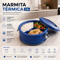 Marmita Térmica Com Divisórias e Alça 1,5 L Fit Pote Almoço Refeição Saudável Dieta Trabalho Academia Unitermi Milão