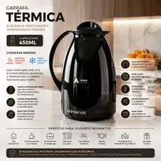 Garrafa Térmica 650mL Com Alça Para Café Chá Leite Água Chimarrão Tererê Escritório Cozinha Unitermi Florença