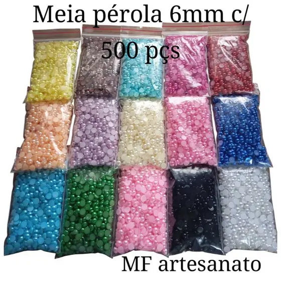 MEIA PÉROLA P/ COLAGEM ( TAM: 6mm PCT C/ 500 PEÇAS ) CORES NA VARIAÇÃO