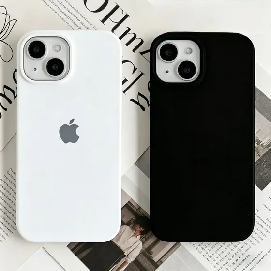 Baratie-Capa Preto Branco Capinha Case Silicone Aveludada Para iPhone XR 11 12 13 14 15 16 17 PRO MAX PLUS