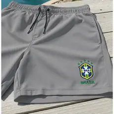 Bermuda Tactel Mauricinho Brasil Masculina Short Esportivo Futebol Praia Academia Com Bolsos