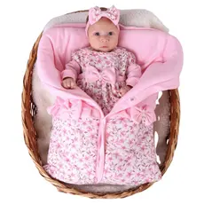 Saida Maternidade Menina Rosa Floral 100% Algodão com Saco de Dormir - Saída Delicada para Menina