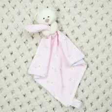 Naninha Menina Rosa Estampa Florzinha com Cabeça de Ursinho em Pelúcia Macia e Forro em Malha
