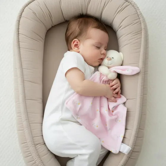 Naninha Bebê Feminina Rosa Floral com Ursinho Pelúcia e Paninho Forrado em Malha