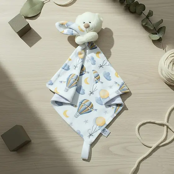 Naninha Infantil Ursinho Estampado Balões Pelúcia Unissex Prendedor de Chupeta Aconchego Para Sono
