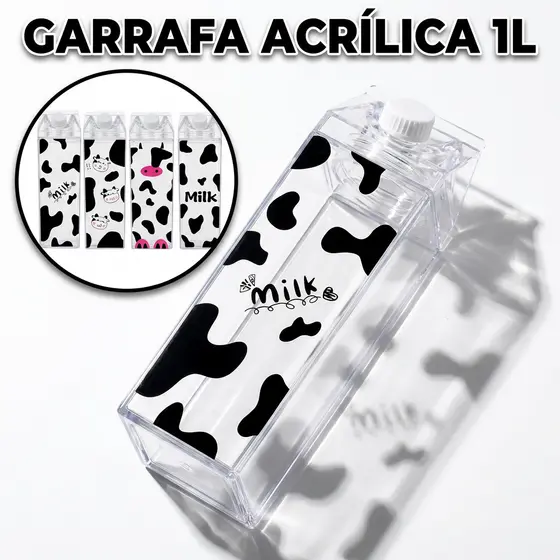 Garrafa Acrílica Transparente Portátil Caixa de Leite Milk Decorativa  Geladeira Academia Escola