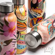 Garrafa de água Inox fwb estampada Floral e elementos Tropicais de Água 800 ml /Garrafa Aço Inox