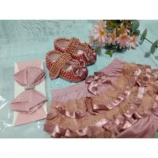 kit calcinha com tiara e sapatinho pérolas rosê, kit de sapatinho rosê para bebê, sapatinho rosa seco para bebê