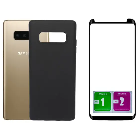 Capa Aveludada Preta Para Galaxy Note 8 + Película 3D 9D Compativel Samsung Protetor De Tela Capinha Case