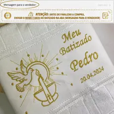 Toalha para batismo batizado personalizada bordada