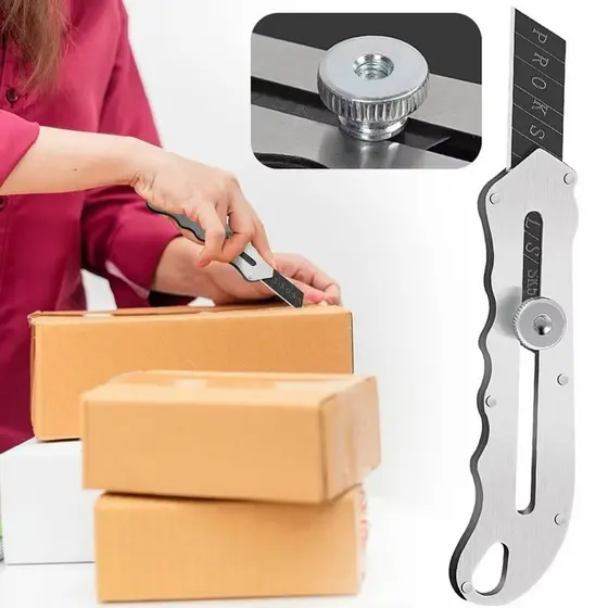 Estilete Profissional  Metal Com Trava Aço Inox Para Corte Pesado Multiuso 17.8 x6.8 cm