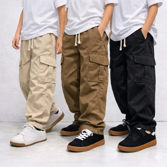 Calça Cargo Infantil Street Skatista Juvenil Sarja 2 ao 16 Anos Unissex