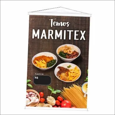 Banner Venda de Marmitex produzido em lona. Cartaz Propaganda Vende-se para Restaurante Marmitaria, Padarias, Lanchonete