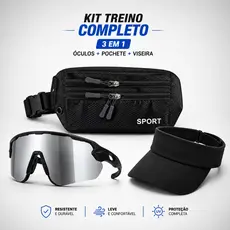 Kit Óculos Esportivo UV + Pochete + Viseira Completo Unissex Academia Caminhada Corrida Esportes