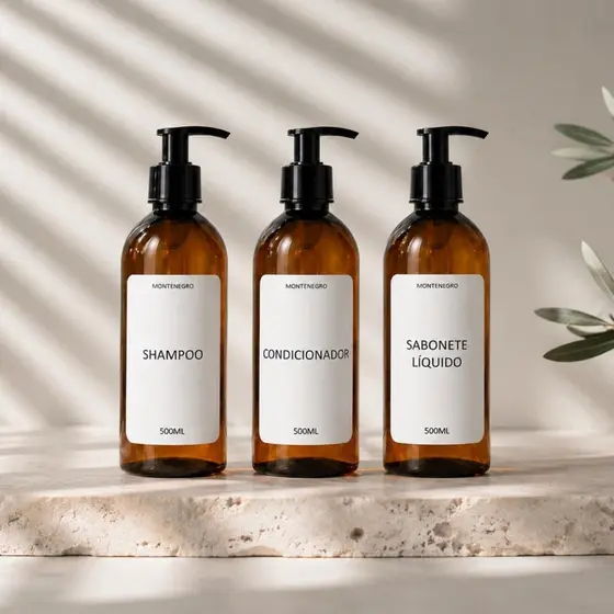 Kit Frascos 500ml Âmbar Para Shampoo/Condicionador/Sabonete Líquido + Envio Rápido