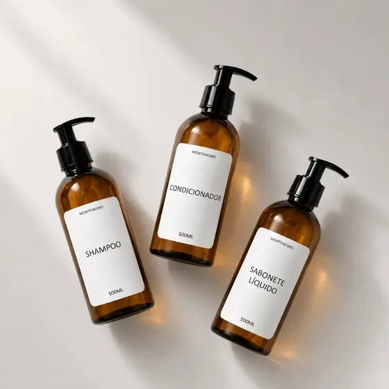 Kit Frascos Âmbar  500ml Para Shampoo/Condicionador/Sabonete Líquido + Envio Rápido