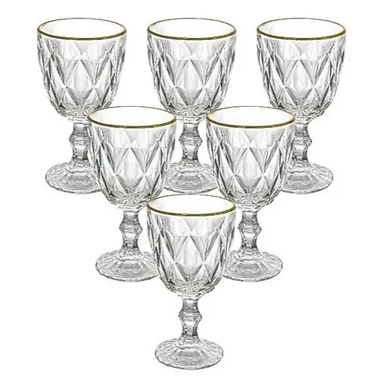 Jogo De 6 Taças De Vidro Diamond Clear Borda Dourada 330ml