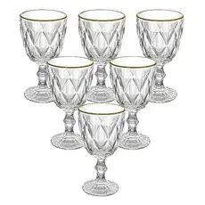 Jogo De 6 Taças De Vidro Diamond Clear Borda Dourada 330ml
