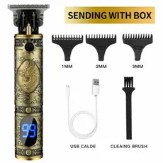 Máquina de Cabelo Com Visor 'VINTAGE T9' Elétrica Masculina Recarregável de Cortar Cabelo e Barbear (Dourado LCD) Original Envio Imediato