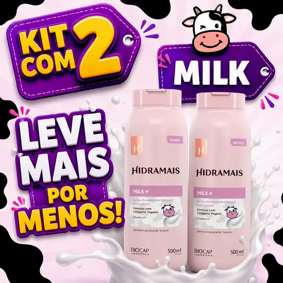 Kit 2 Hidratante Hidramais Milk e colágeno 500ml Cada - Creme, Loção Hidratante (Leve mais pelo menor preço: 1 litro)