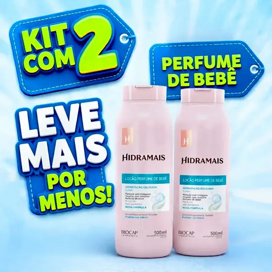 Kit 2 Hidratante Hidramais Perfume de Bebê com colágeno, 500ml - Creme, Loção Hidratante (Leve mais pelo menor preço:1L)