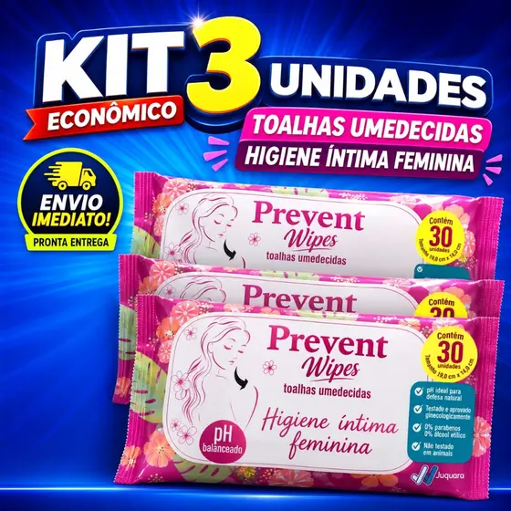 LENÇOS UMEDECIDOS HIGIENE INTIMA FEMININA - PREVENT WIPES - KIT 3 UND