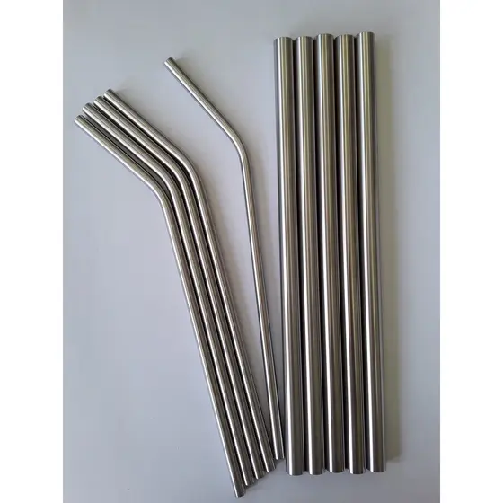 Kit 5 Canudos inox 6mm curvado + 5 Canudos inox Milkshake