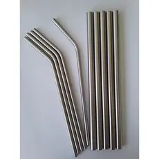 Kit 5 Canudos inox 6mm curvado + 5 Canudos inox Milkshake