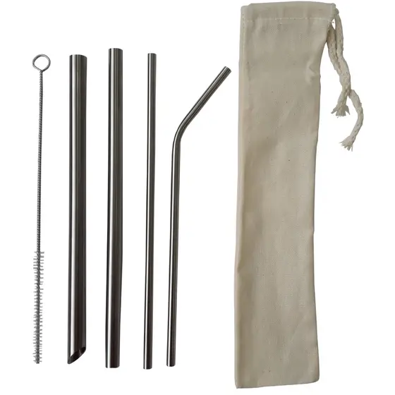 KIT 6 pçs canudos inox ecológicos com canudo Milk shake, Bubble tea + Escova de limpeza + bag de algodão