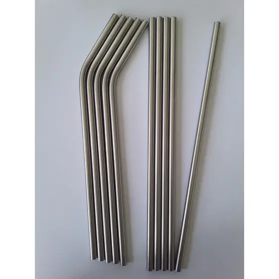 Kit 5 Canudos inox reto + 5 Canudos inox curvado 6mm