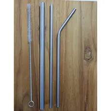 Kit 4 pçs Canudo de aço inox reutilizável + canudo milkshake sustentável + escova de limpeza