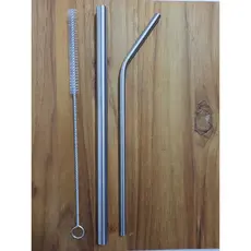 Kit 3 pçs com 1 Canudo de aço inox curvado e 1 canudo milkshake reutilizável  + 1 escova de limpeza