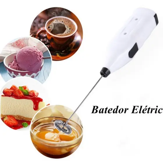 2 Peças Mini Mixer Elétrico Inox Misturador Portatil Batedor Para Cozinha Mexer Claras De Ovos Leite Café