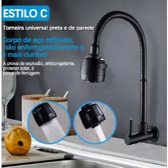 Torneira de Cozinha Parede Inox Gourmet- Acabamento Cromado, Fluxo Flexível, Resistente à Corrosão