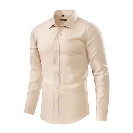 Camisa Casual Masculina de Manga Longa em Linho Slub com Bolso Lisa e Elegante