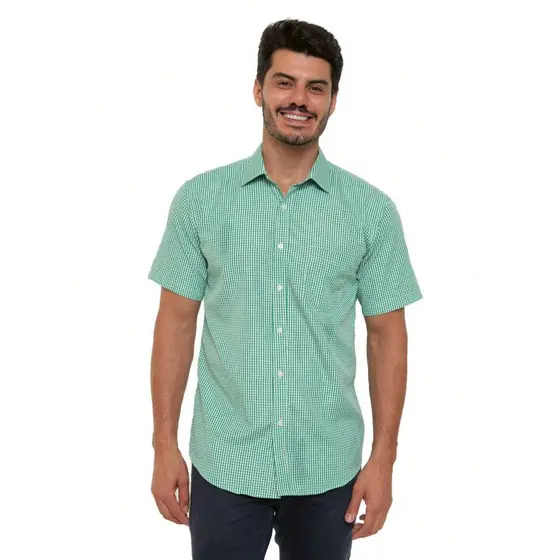 Camisa xadrez masculina casual slim fit manga curta
