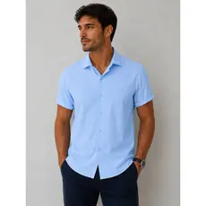 Camisa Masculina Lisa Slim Fit Manga Curta 100% Microfibra,NÃO AMASSA.