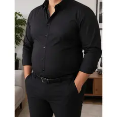 Camisa Masculina Plus Size Slim Fit Manga Longa Lisa Sem Bolso Social e Casual Confortável e Versátil