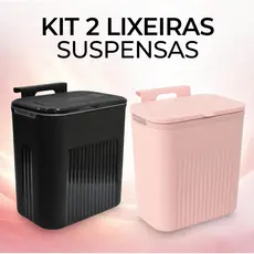 Lixeiras Suspensa Cesto 09 Litros Com Tampa Cozinha Rose Preto Suporte