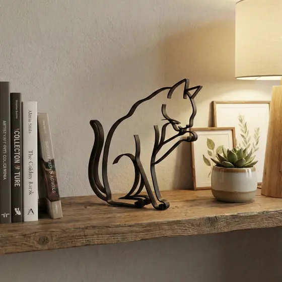 Gato Decorativo Silhueta Minimalista – Enfeite de Mesa - 20cm