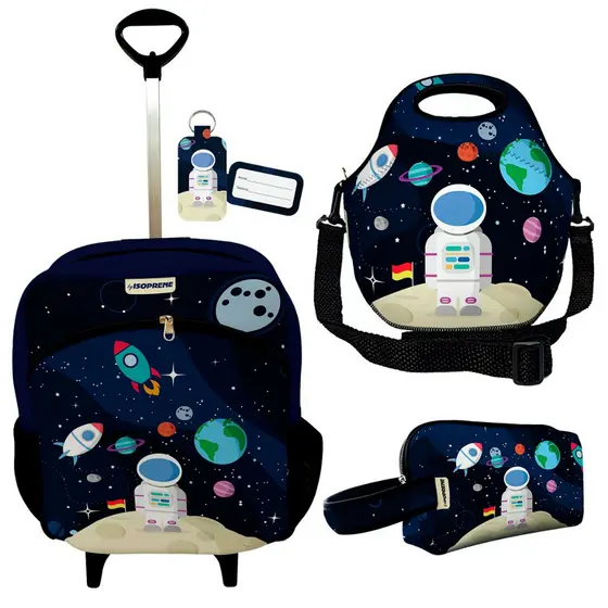 Kit Escolar Premium com Mochila c/ Rodinhas + Lancheira + Necessaire Plus - ISOPRENE - Astronauta